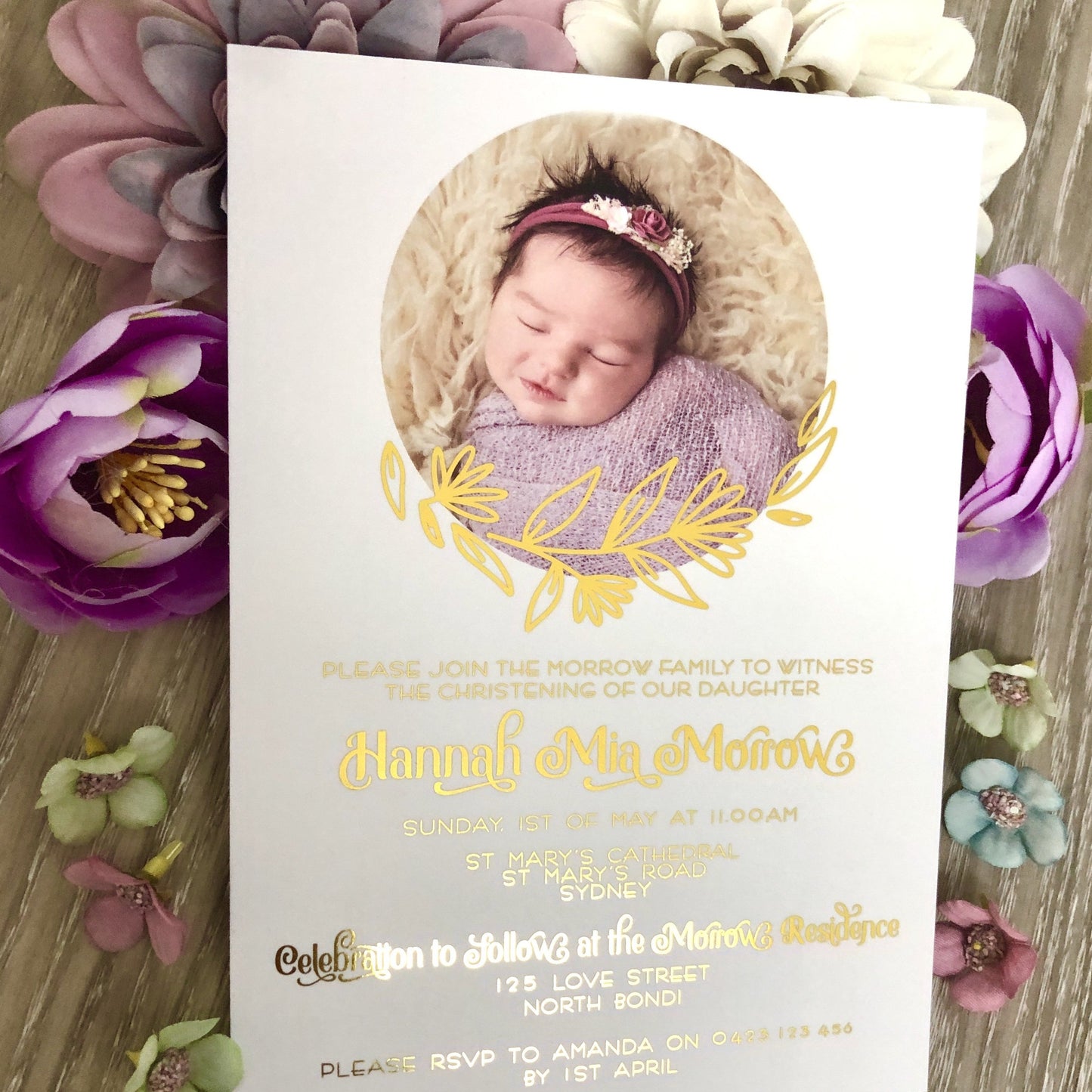 Christening or Baptism Photo Foil Invitation - Glitzy Prints