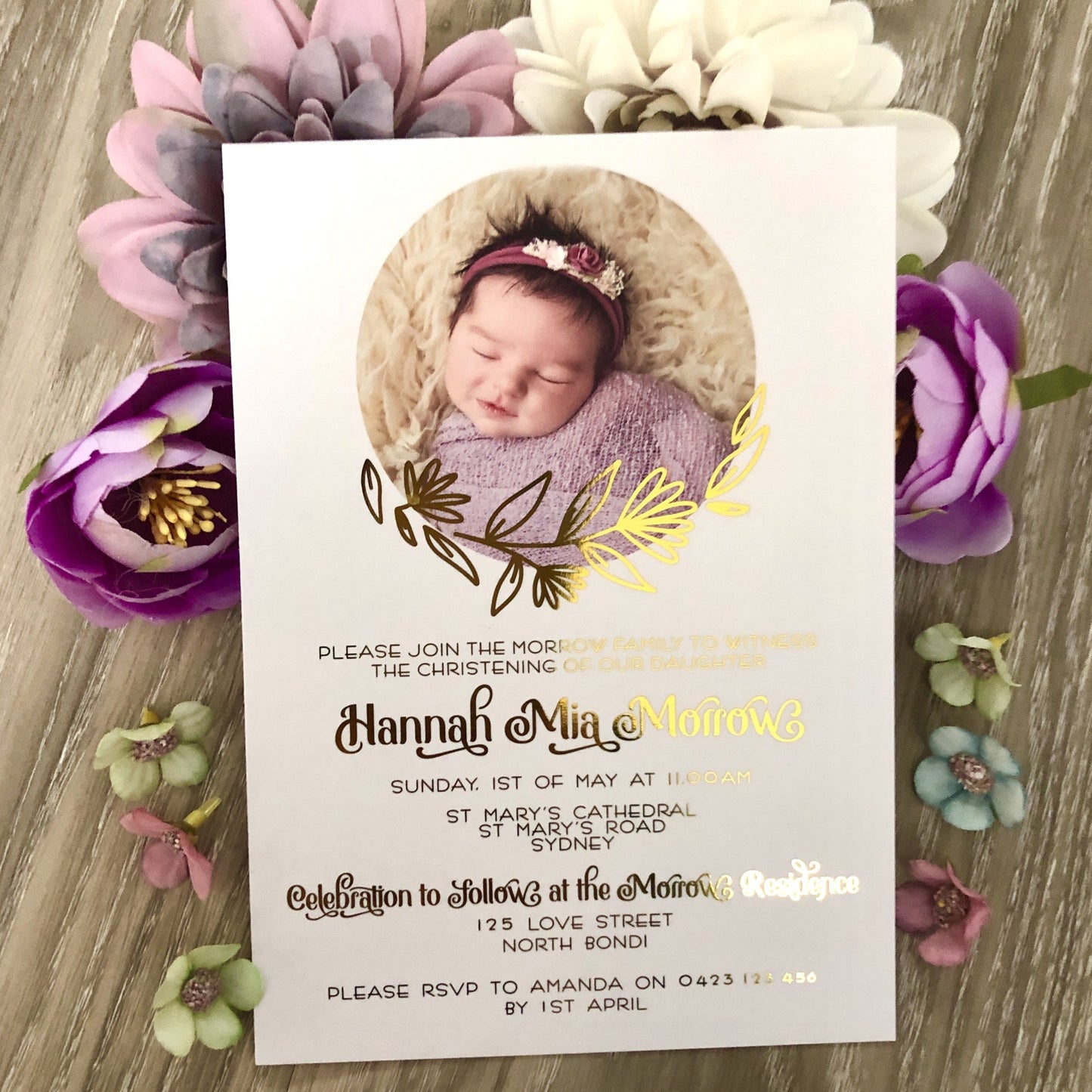 Christening or Baptism Photo Foil Invitation - Glitzy Prints