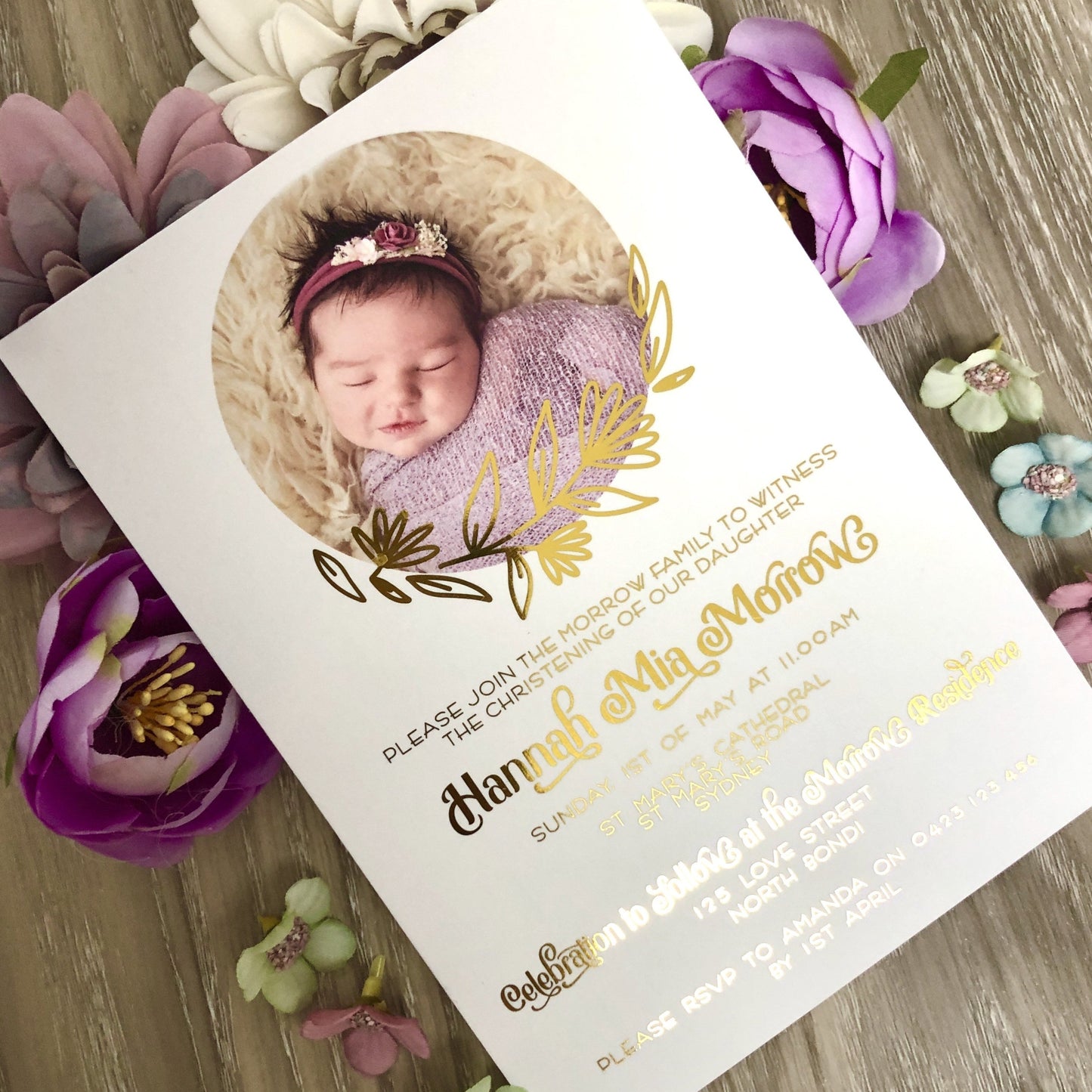 Christening or Baptism Photo Foil Invitation - Glitzy Prints