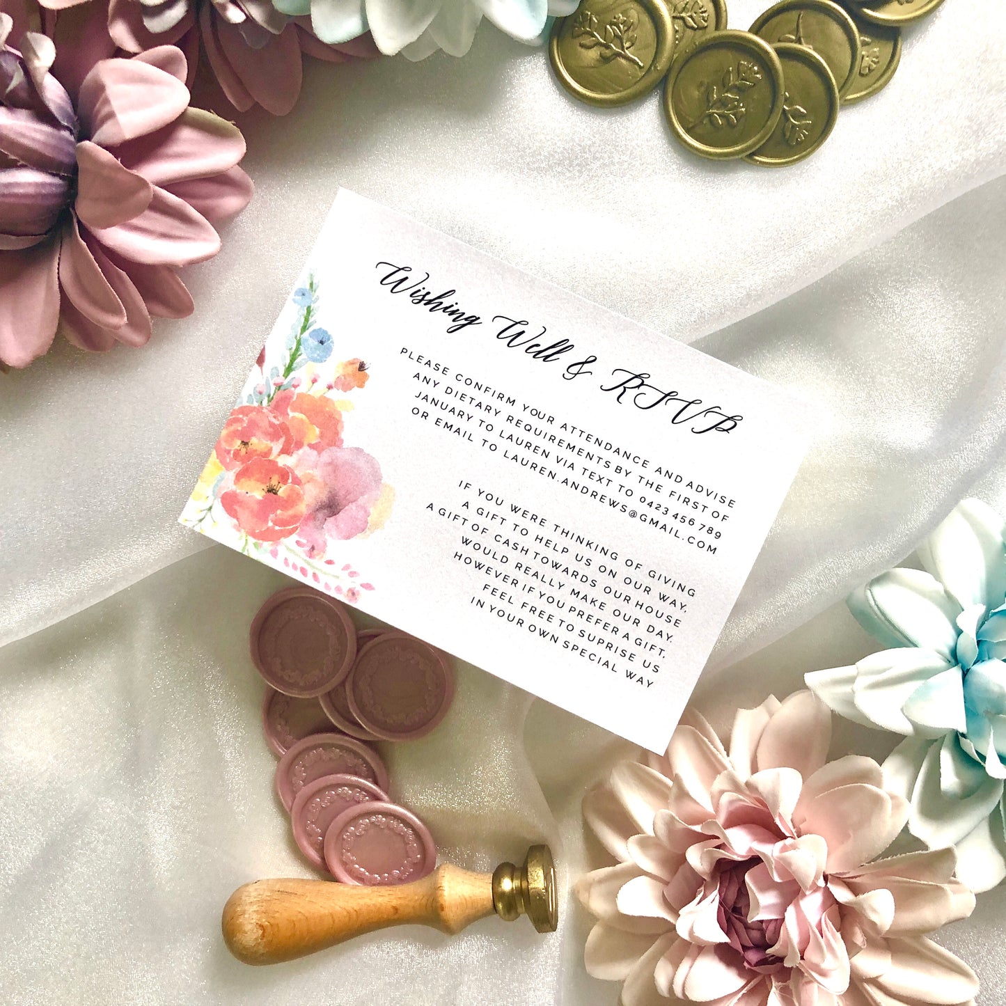 Lauren Rustic Watercolour Flower Wedding Invitation - Glitzy Prints