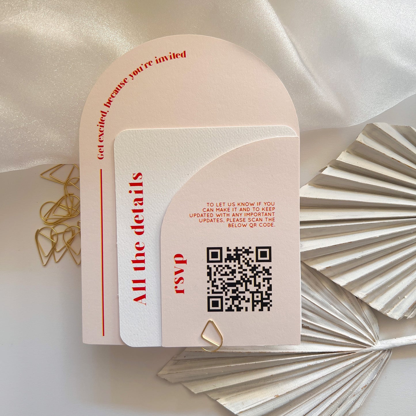 Nude Pink Arch Layered Modern Wedding Invitation Set