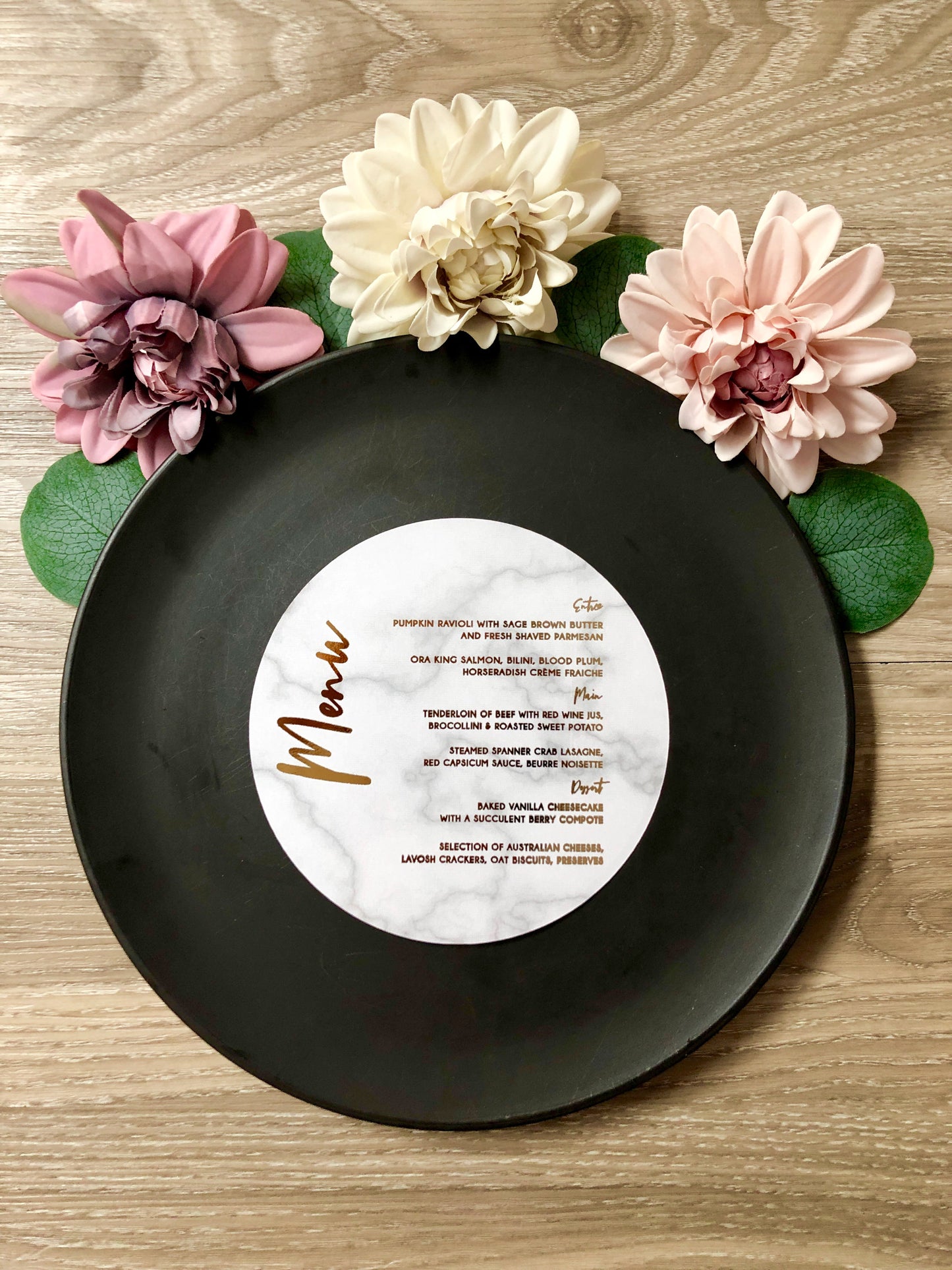 Gold or Silver Foil Round Marble Menu - Glitzy Prints