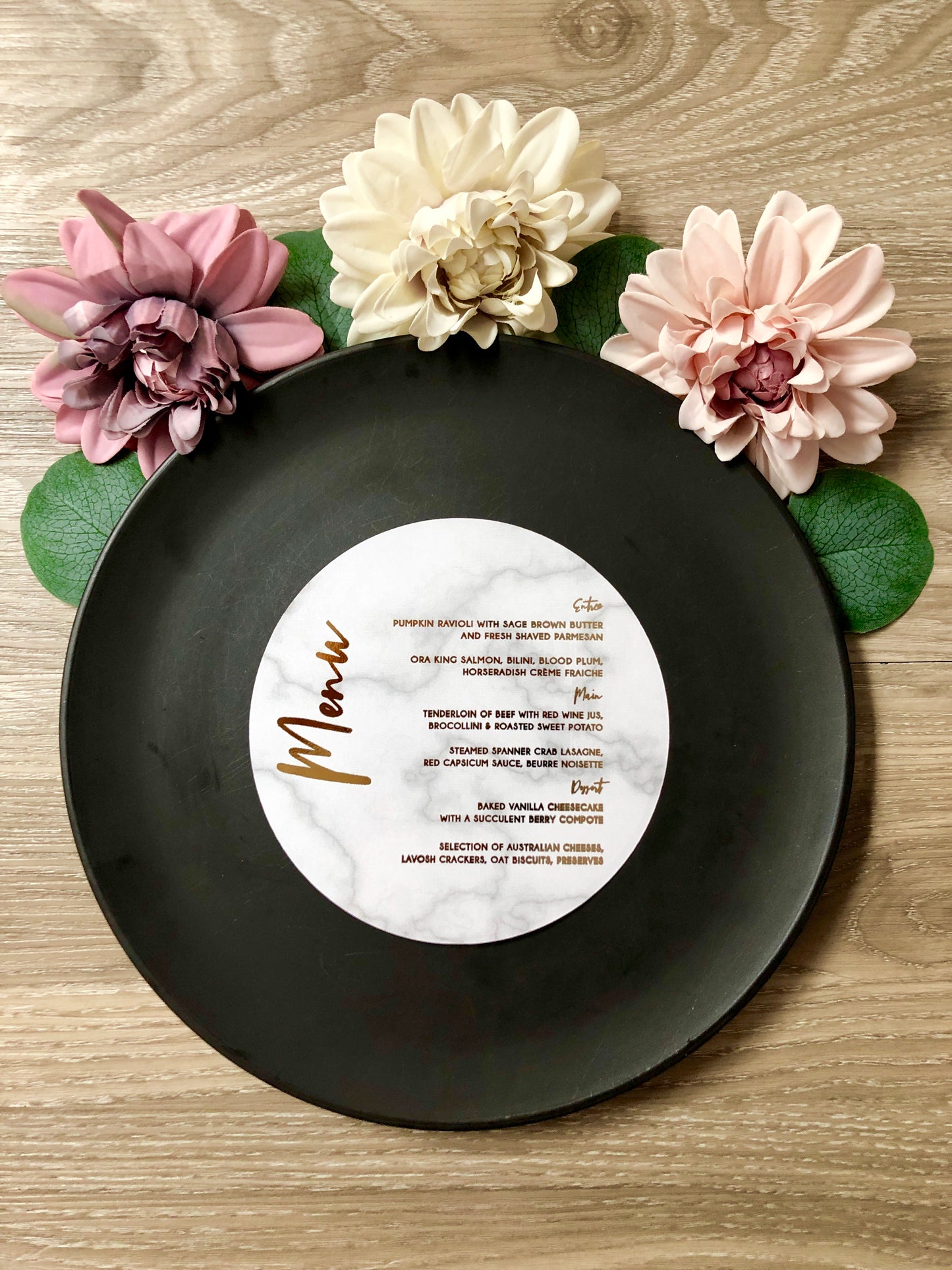 Gold or Silver Foil Round Marble Menu - Glitzy Prints