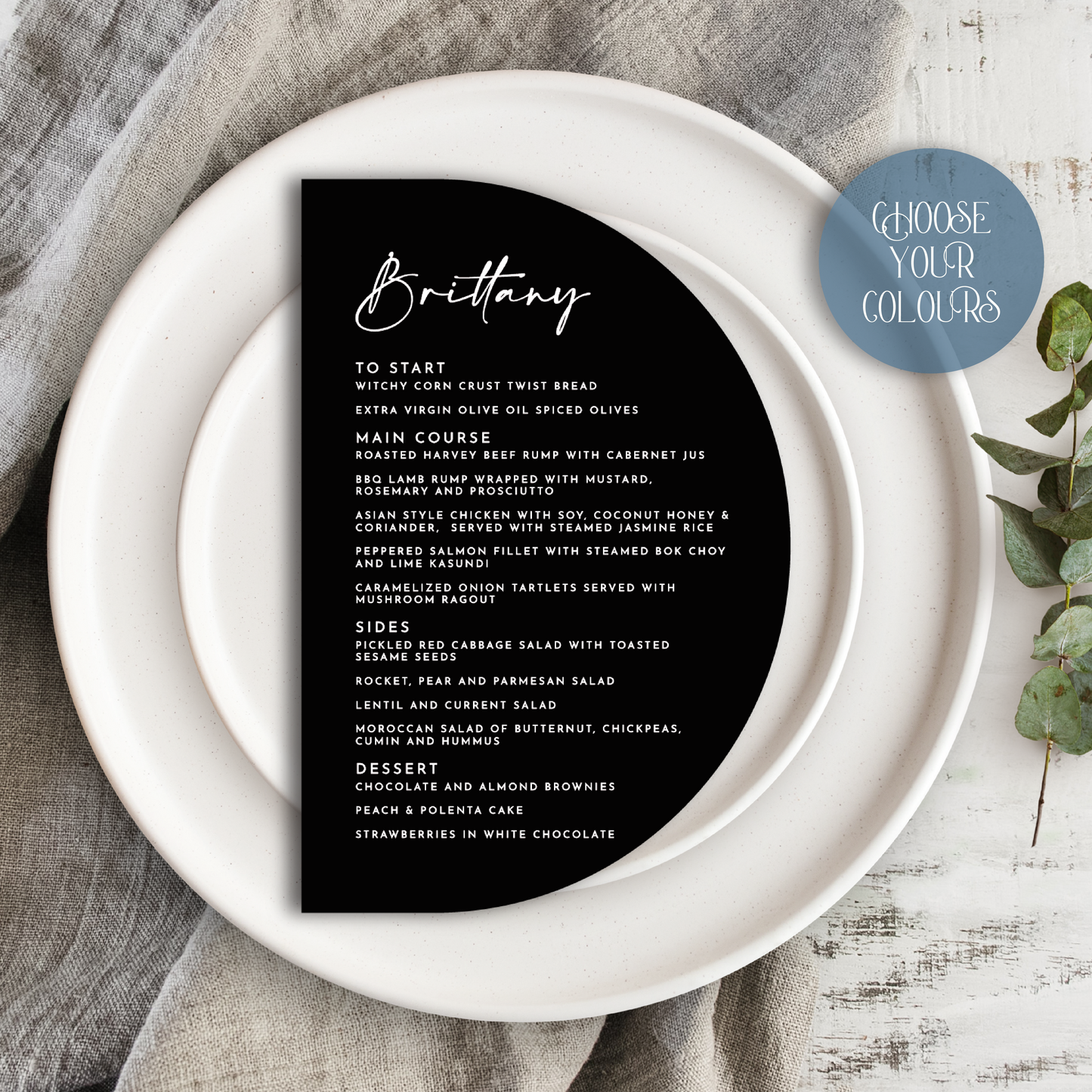Semi-Circle die-cut menu - Glitzy Prints