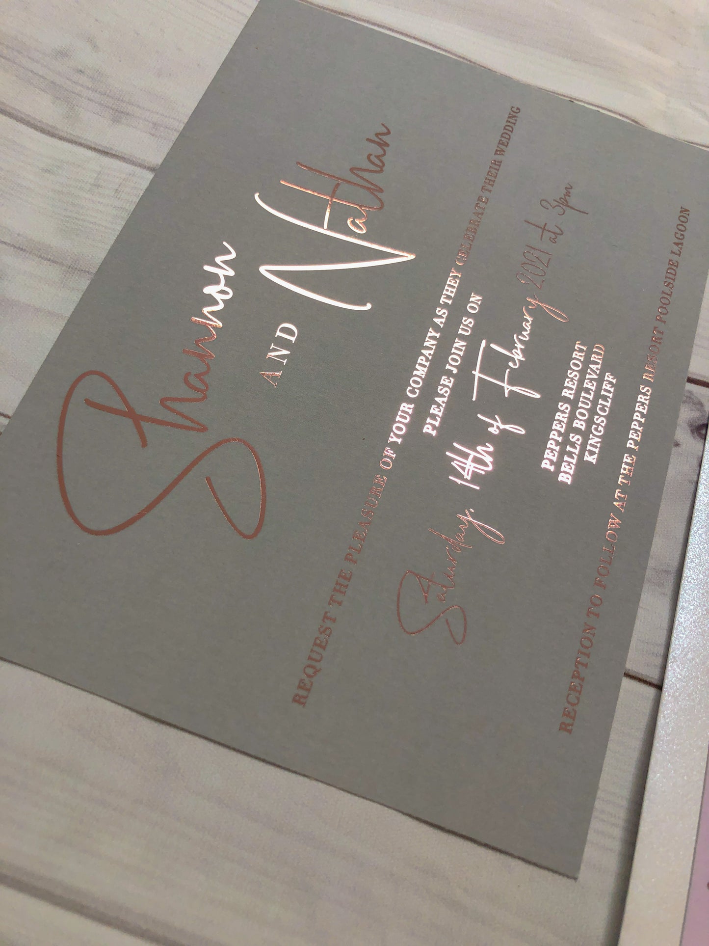 "Shannon" Grey and Pink Foil Wedding Invitation Suite - Glitzy Prints