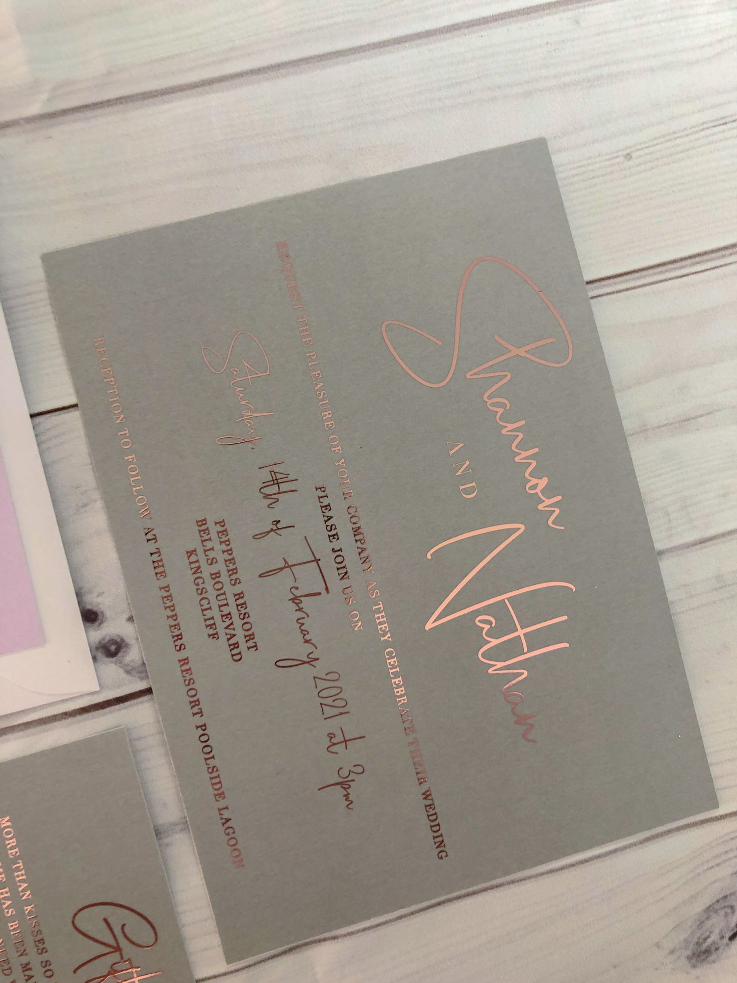 "Shannon" Grey and Pink Foil Wedding Invitation Suite - Glitzy Prints