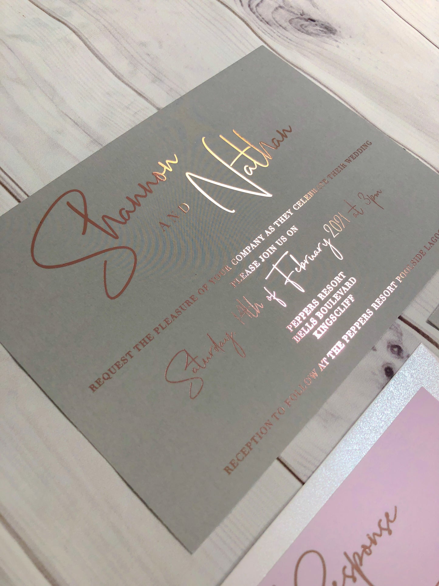 "Shannon" Grey and Pink Foil Wedding Invitation Suite - Glitzy Prints
