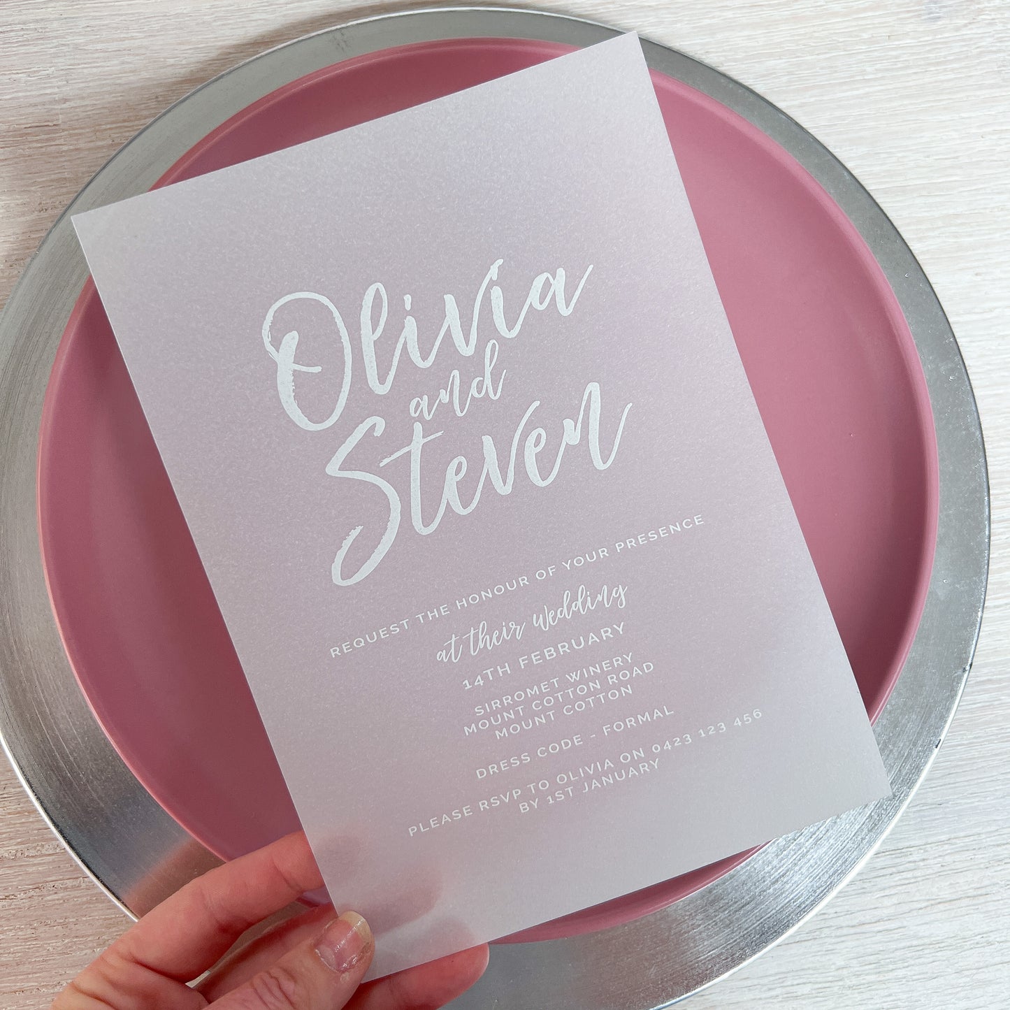 White Ink Vellum Invitation - Glitzy Prints