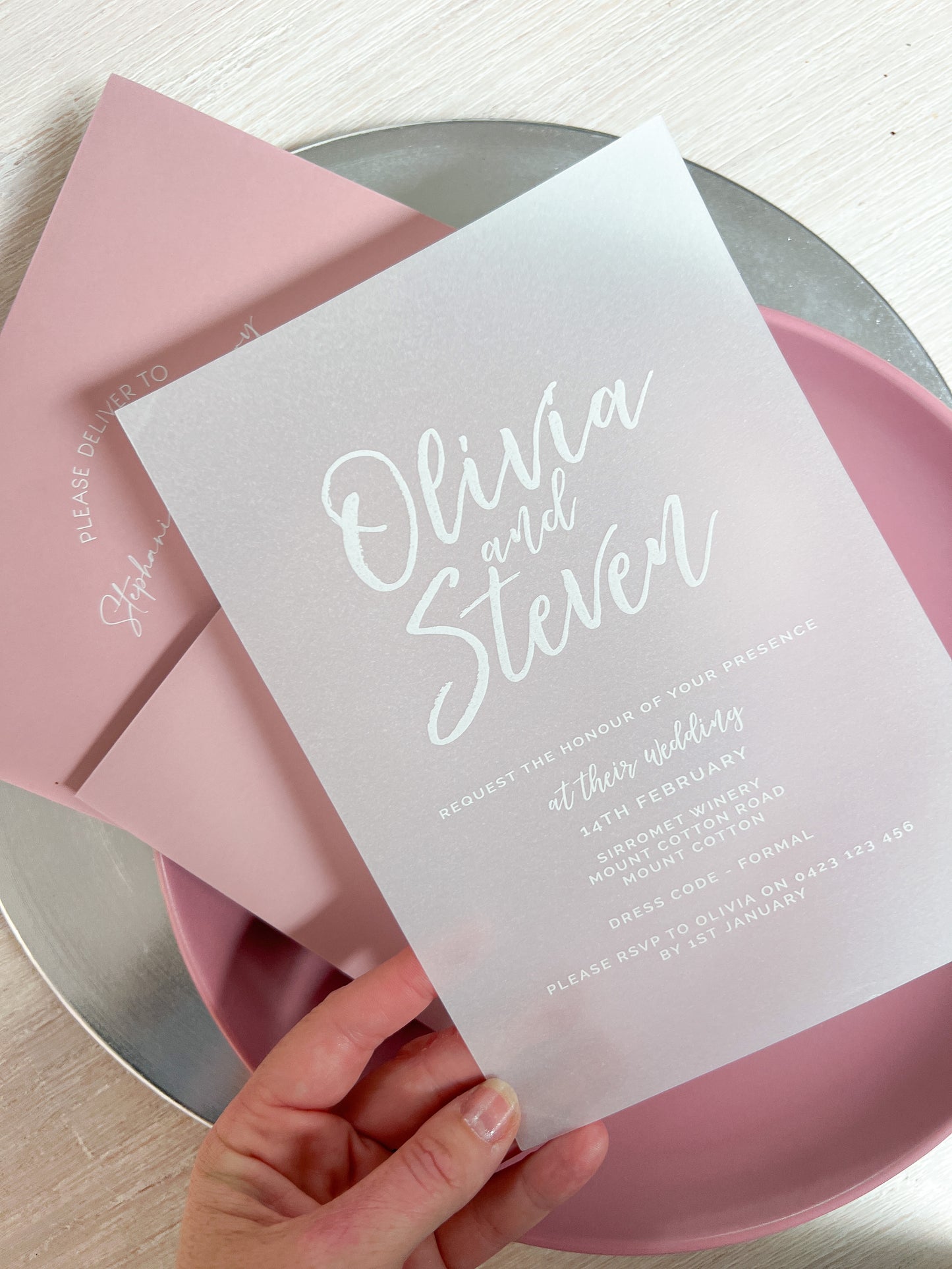 White Ink Vellum Invitation - Glitzy Prints