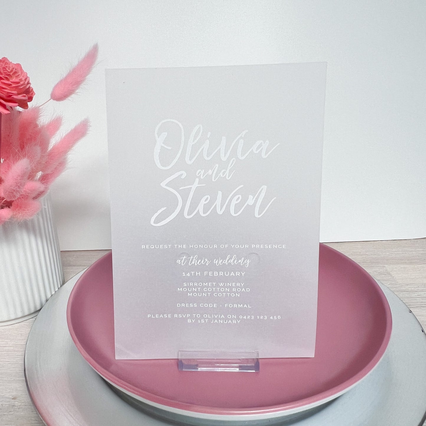 White Ink Vellum Invitation - Glitzy Prints