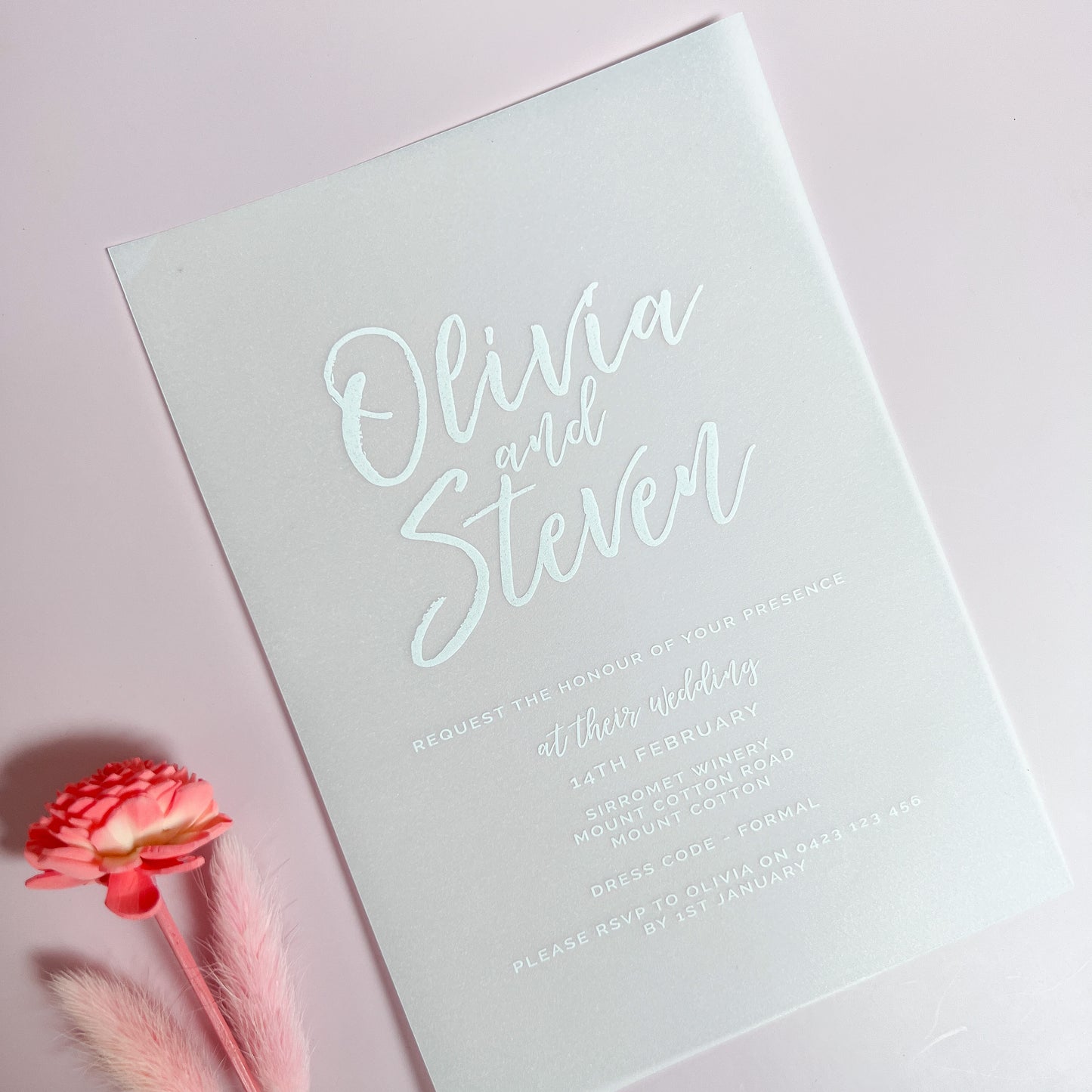 White Ink Vellum Invitation - Glitzy Prints