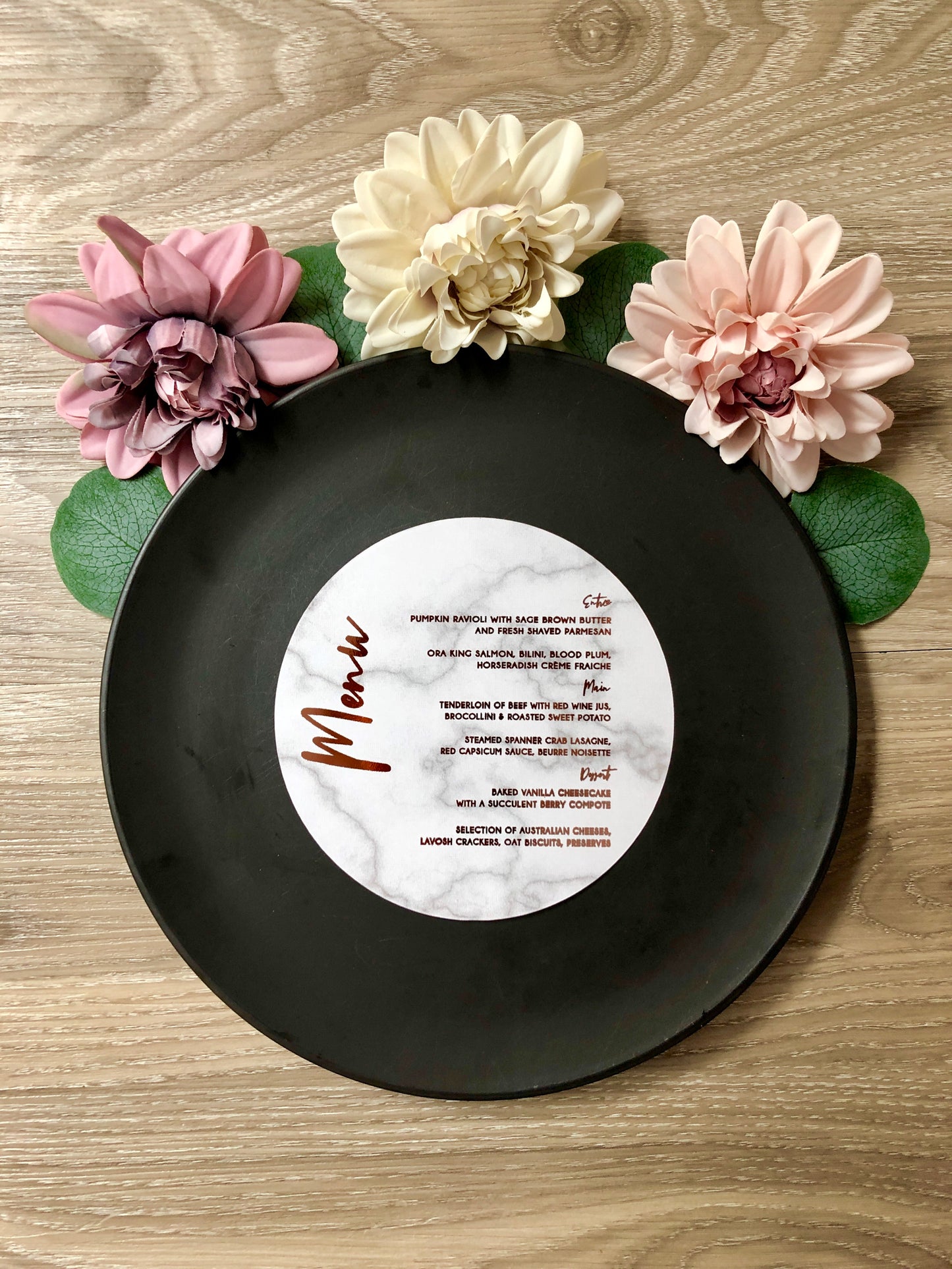 Gold or Silver Foil Round Marble Menu - Glitzy Prints
