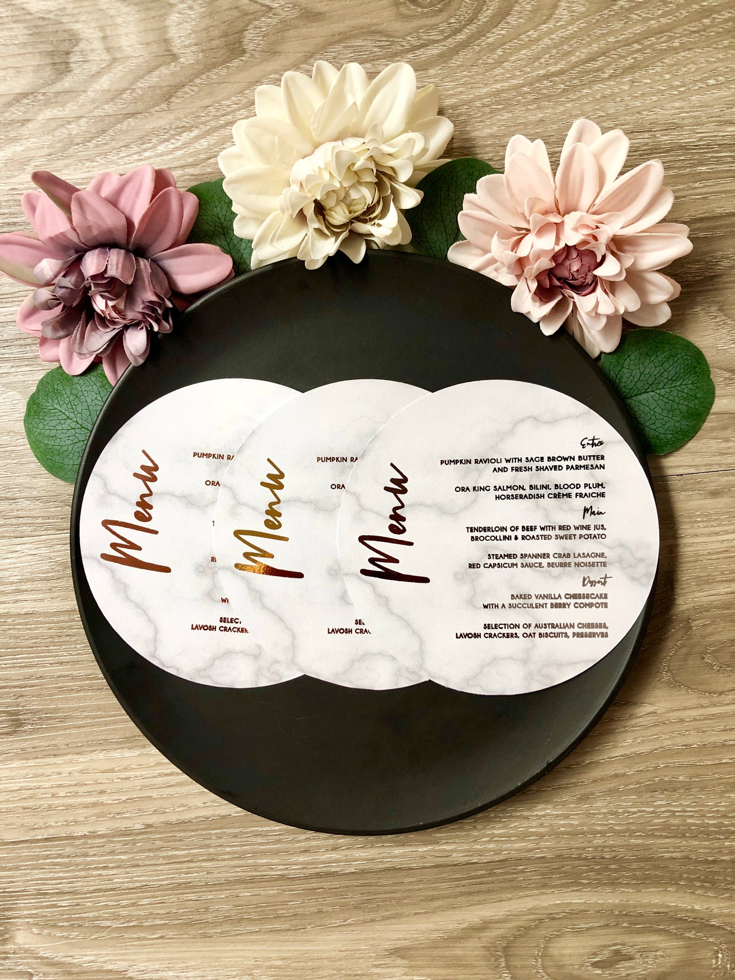 Gold or Silver Foil Round Marble Menu - Glitzy Prints