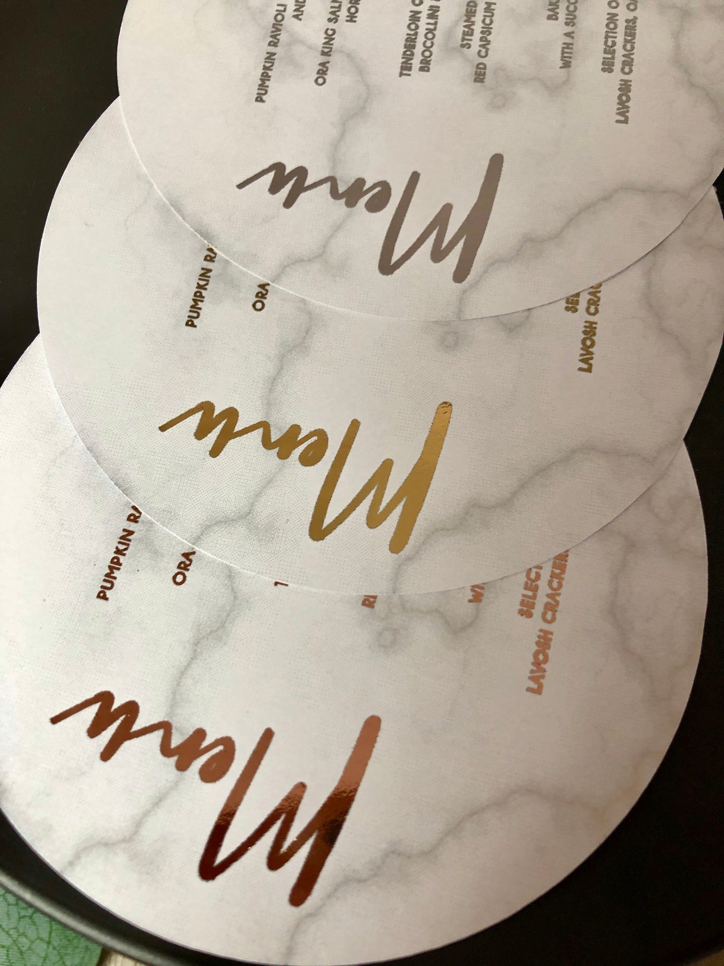Gold or Silver Foil Round Marble Menu - Glitzy Prints
