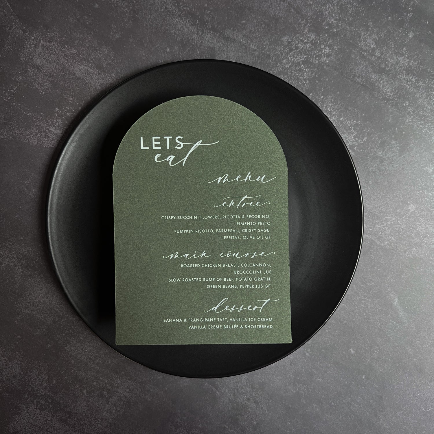 Arch sage green wedding printed menu