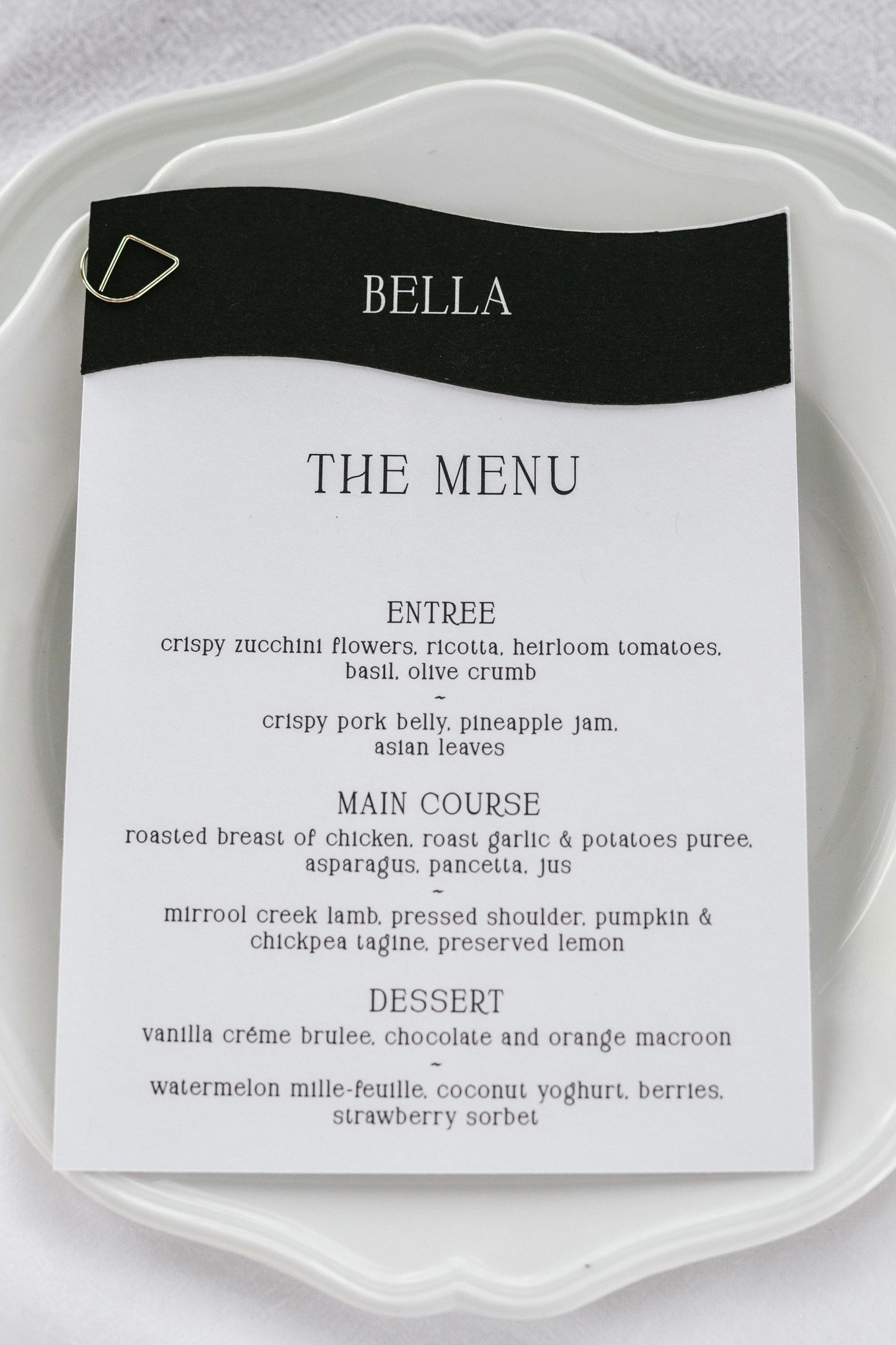 Cherished Menu  / Wedding or event Place Cards and Menus
