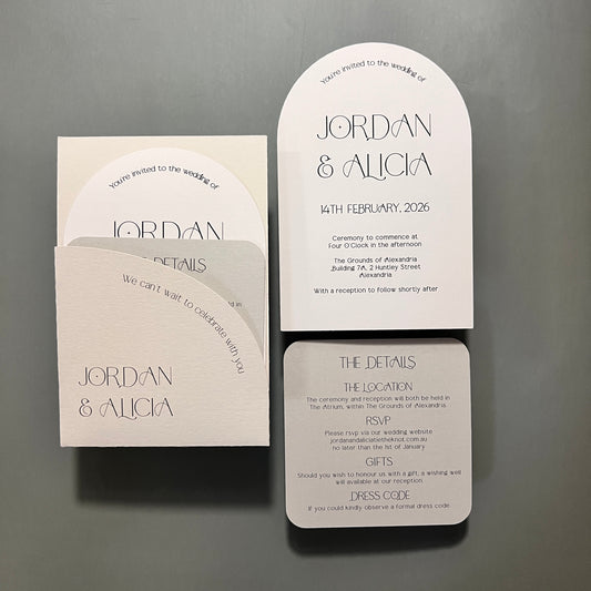 Alicia Arch Pocket Wedding Invitation Set Invite, Details Card, Pocket