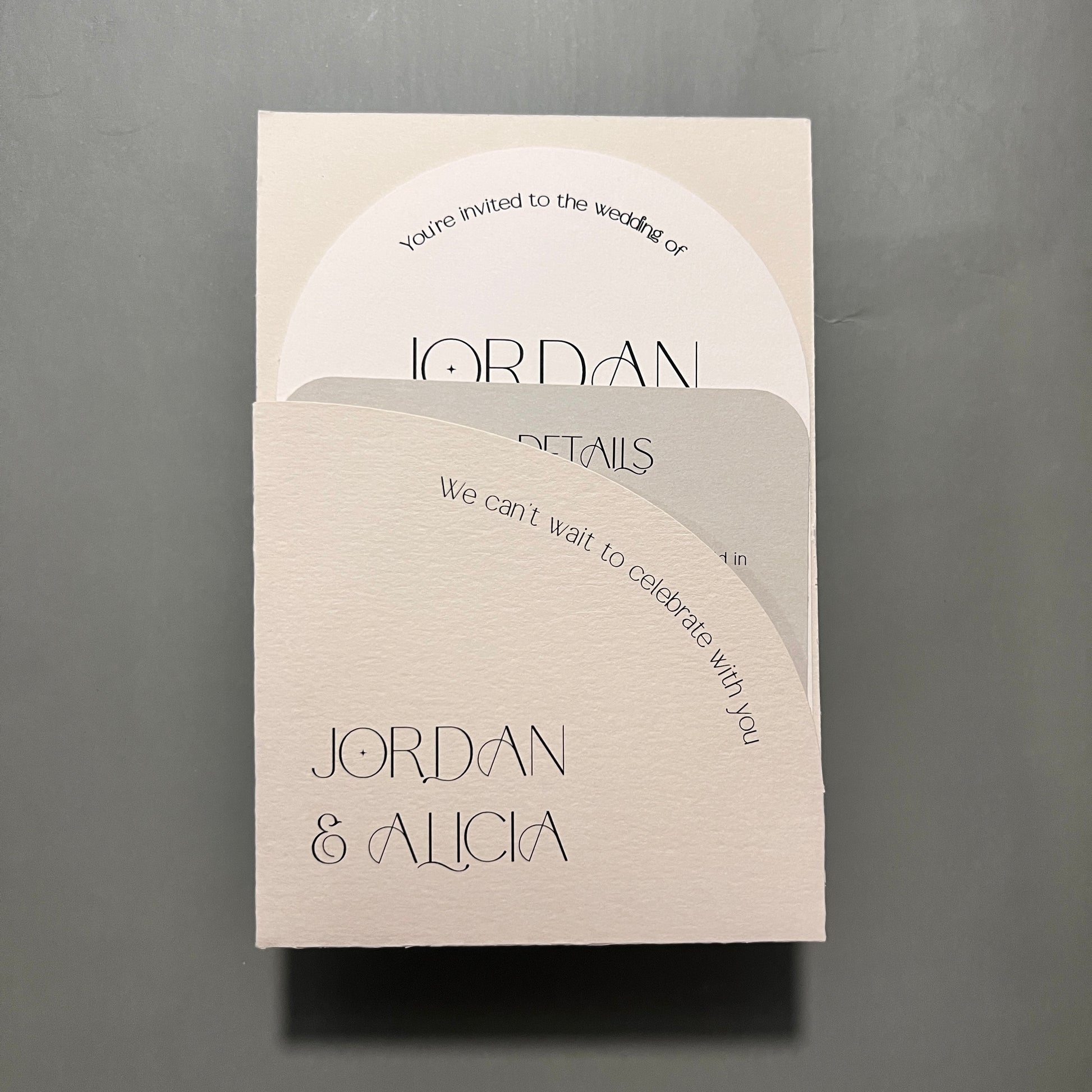 Alicia Arch Pocket Wedding Invitation Set Invite, Details Card, Pocket close up