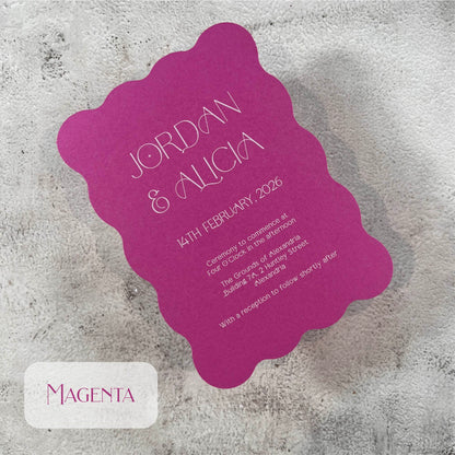 Wave Die Cut Wedding Invitation Wavy Magenta