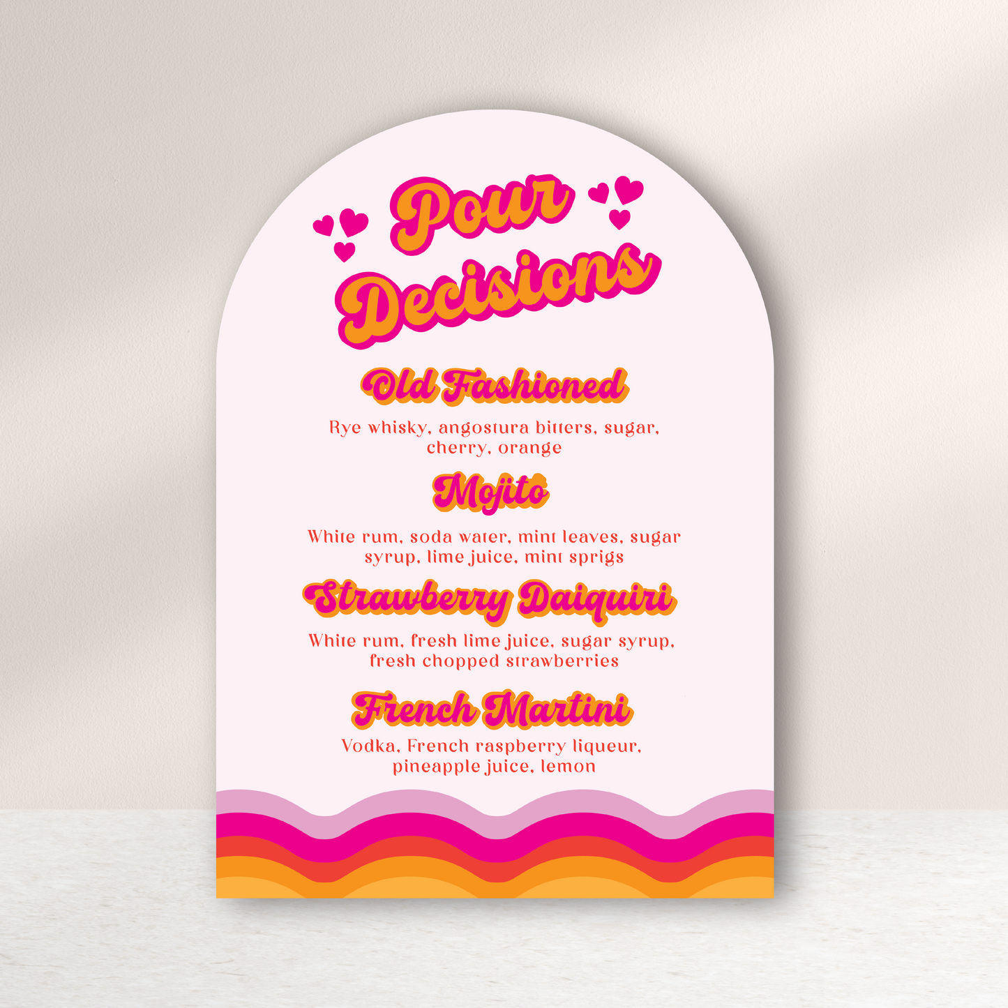 Vivid Vibes Arch Shape Bar Sign / Drinks Menu