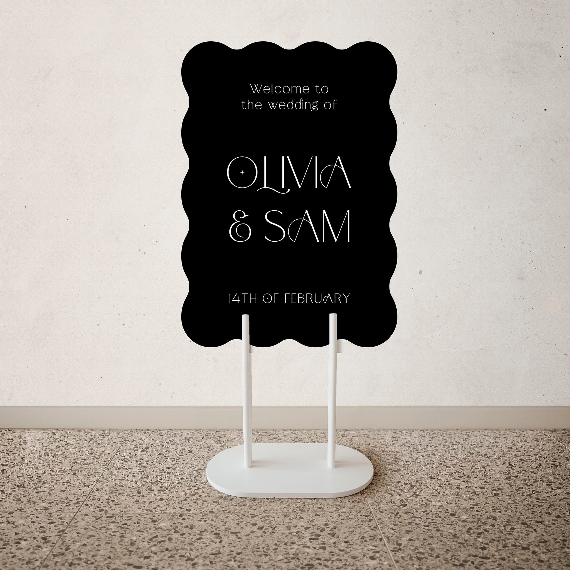 Black Wave Shape Wedding Welcome Sign