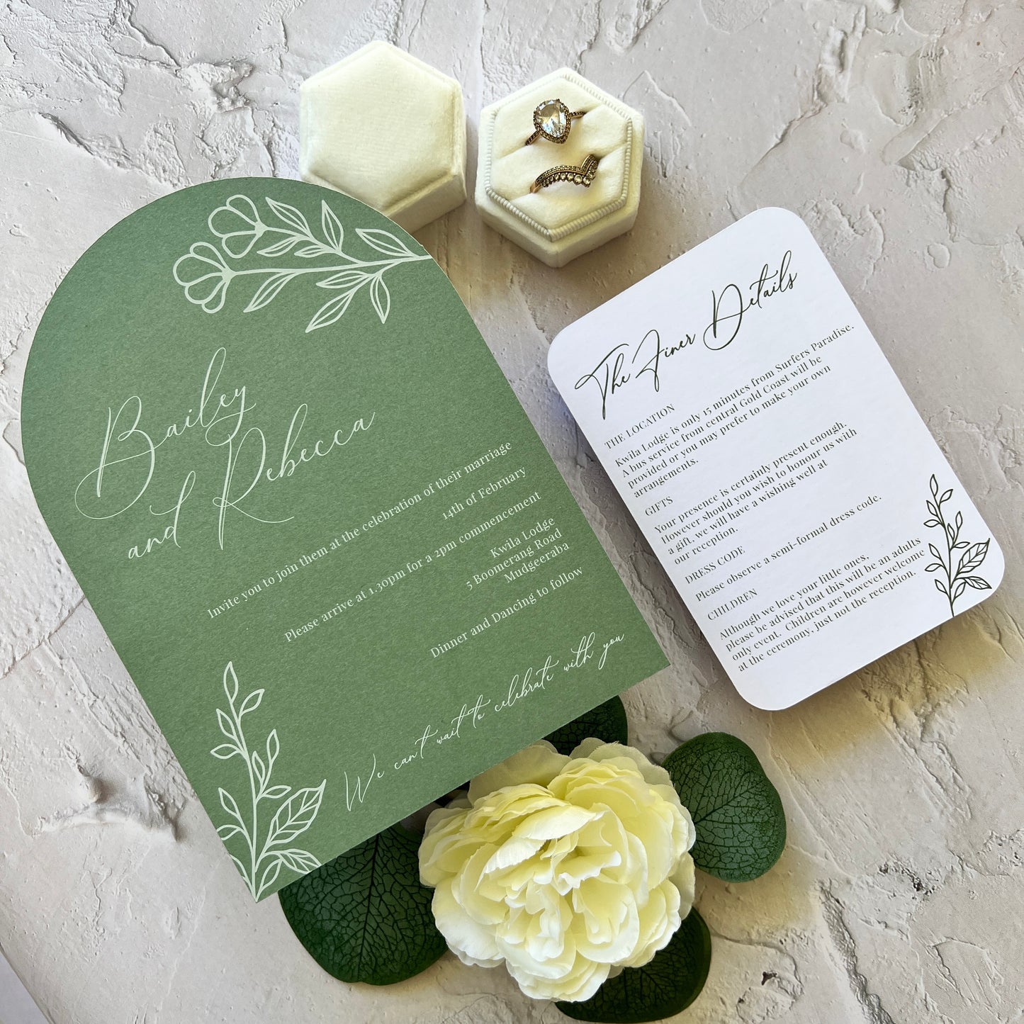 Botanical Invitation Set Sage Green - Arch Invite and Details / RSVP Card