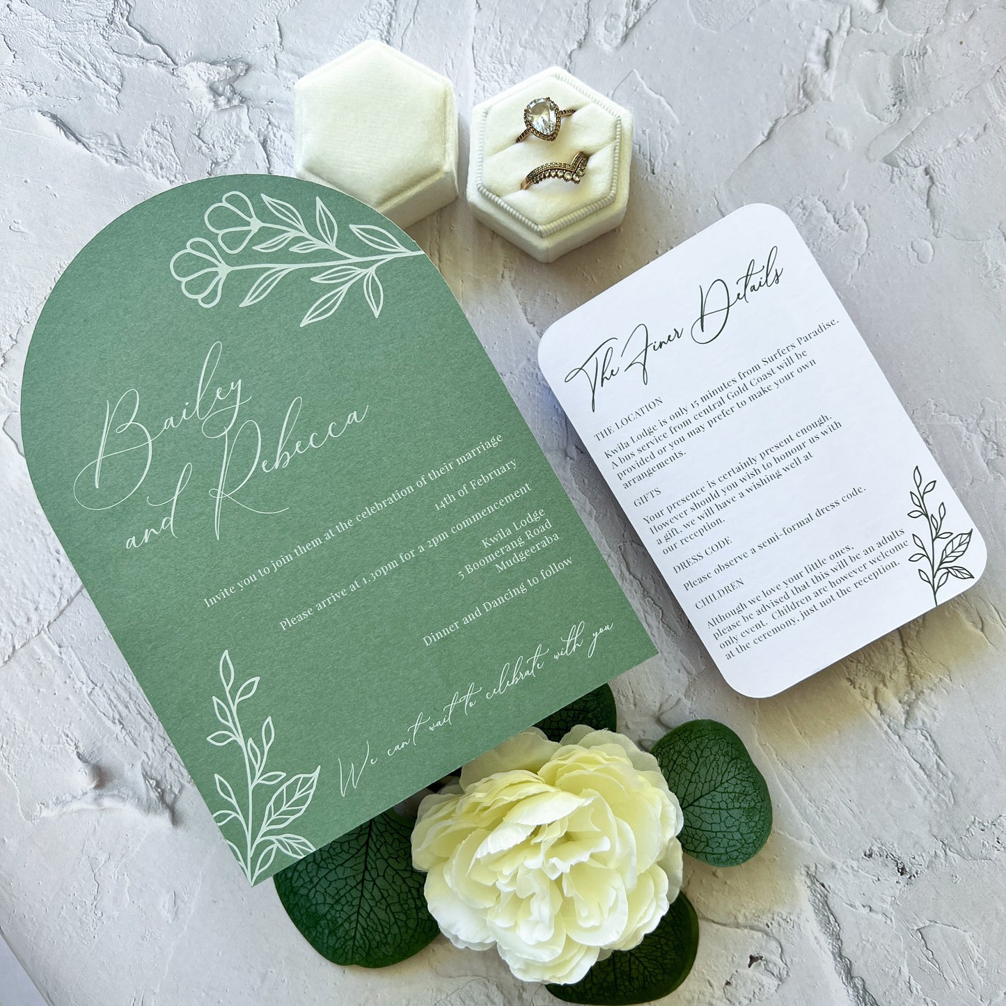 Botanical Invitation Set Sage Green - Arch Invite and Details / RSVP Card