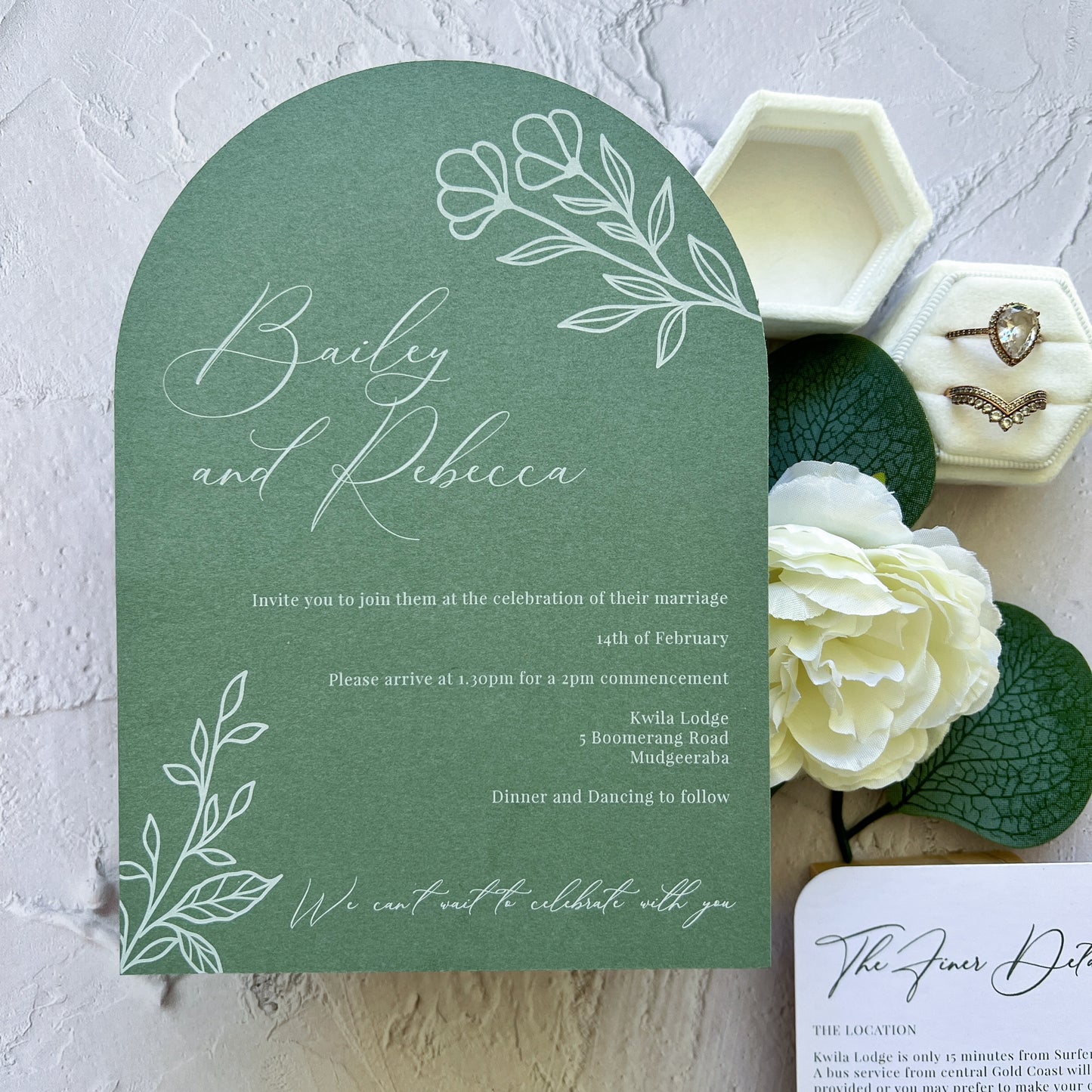 Botanical Invitation Set Sage Green - Arch Invite and Details / RSVP Card