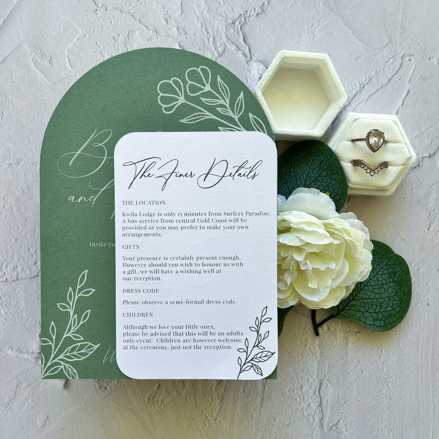 Botanical Invitation Set Sage Green - Arch Invite and Details / RSVP Card