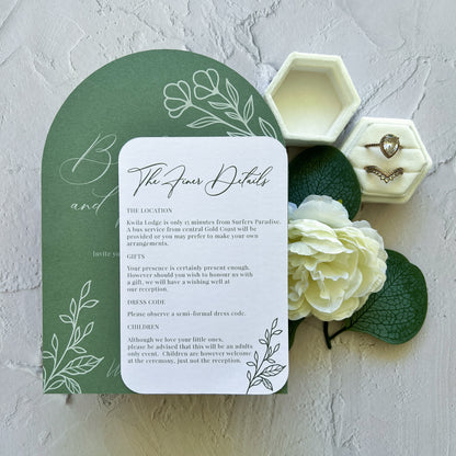 Botanical Invitation Set Sage Green - Arch Invite and Details / RSVP Card
