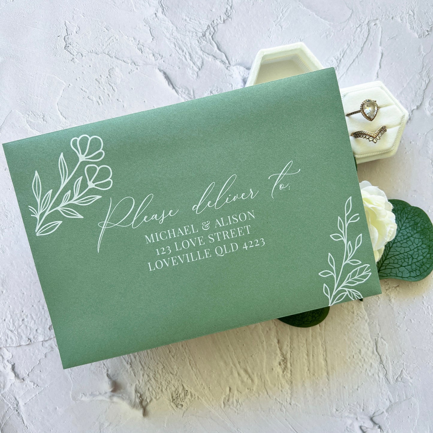 Botanical Invitation Set Sage Green - Arch Invite and Details / RSVP Card