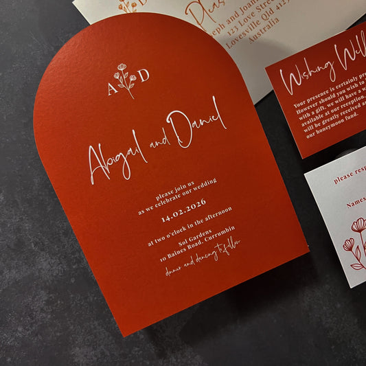 Sunset Burnt Orange Arch Wedding Invitation Set