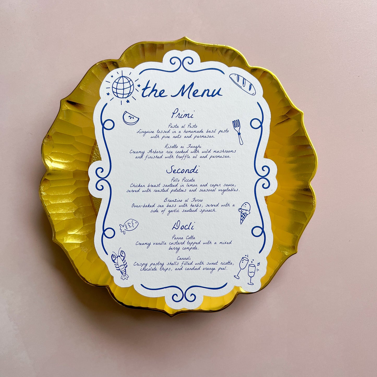 Capri Menu Blue and White Wedding or Event Place Cards and Menus