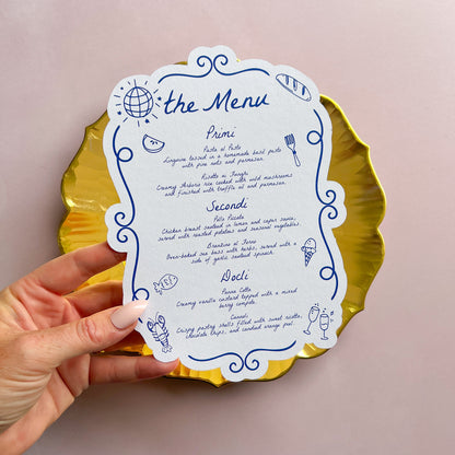 Capri Menu Blue and White Wedding or Event Place Cards and Menus