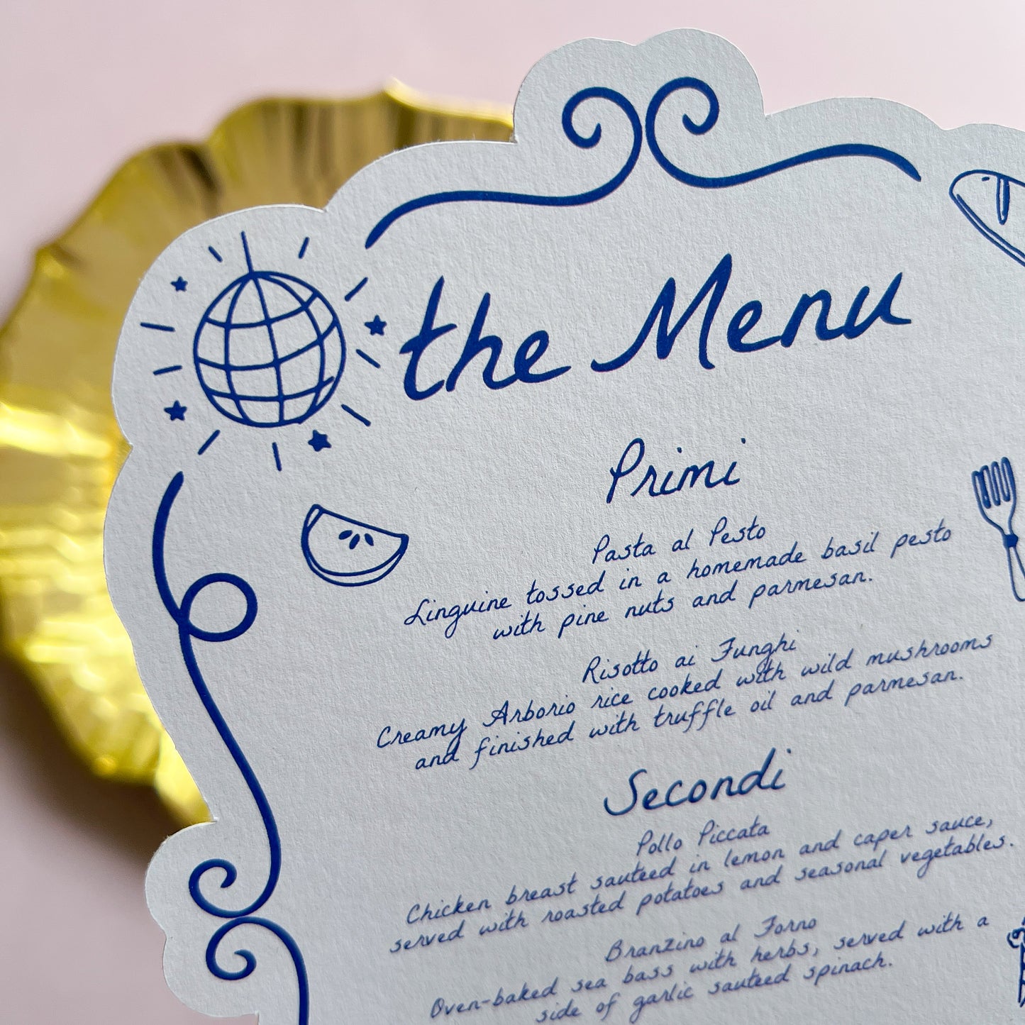Capri Menu Blue and White Wedding or Event Place Cards and Menus