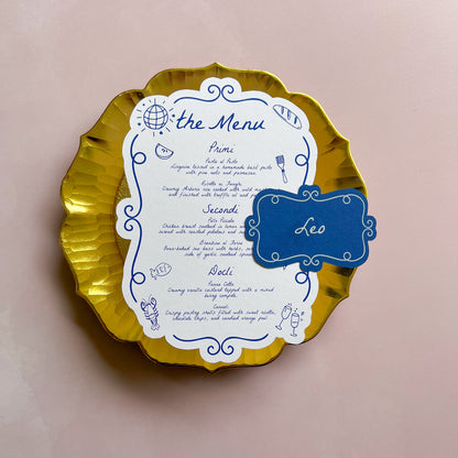 Capri Menu Blue and White Wedding or Event Place Cards and Menus