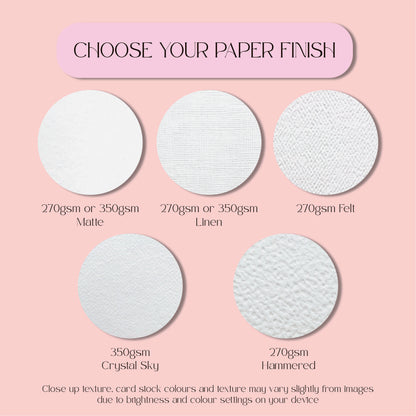 Textured paper samples with labels on a pink background
