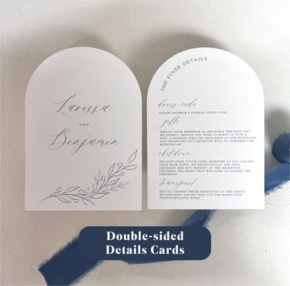 Larissa Arch Dusty Blue Invitation Set - Invite and Details / RSVP Card
