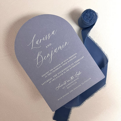 Larissa Arch Dusty Blue Invitation Set - Invite and Details / RSVP Card