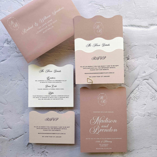 Harmonious Wavy Layered Wedding Invitation Suite- Dusty Pinks