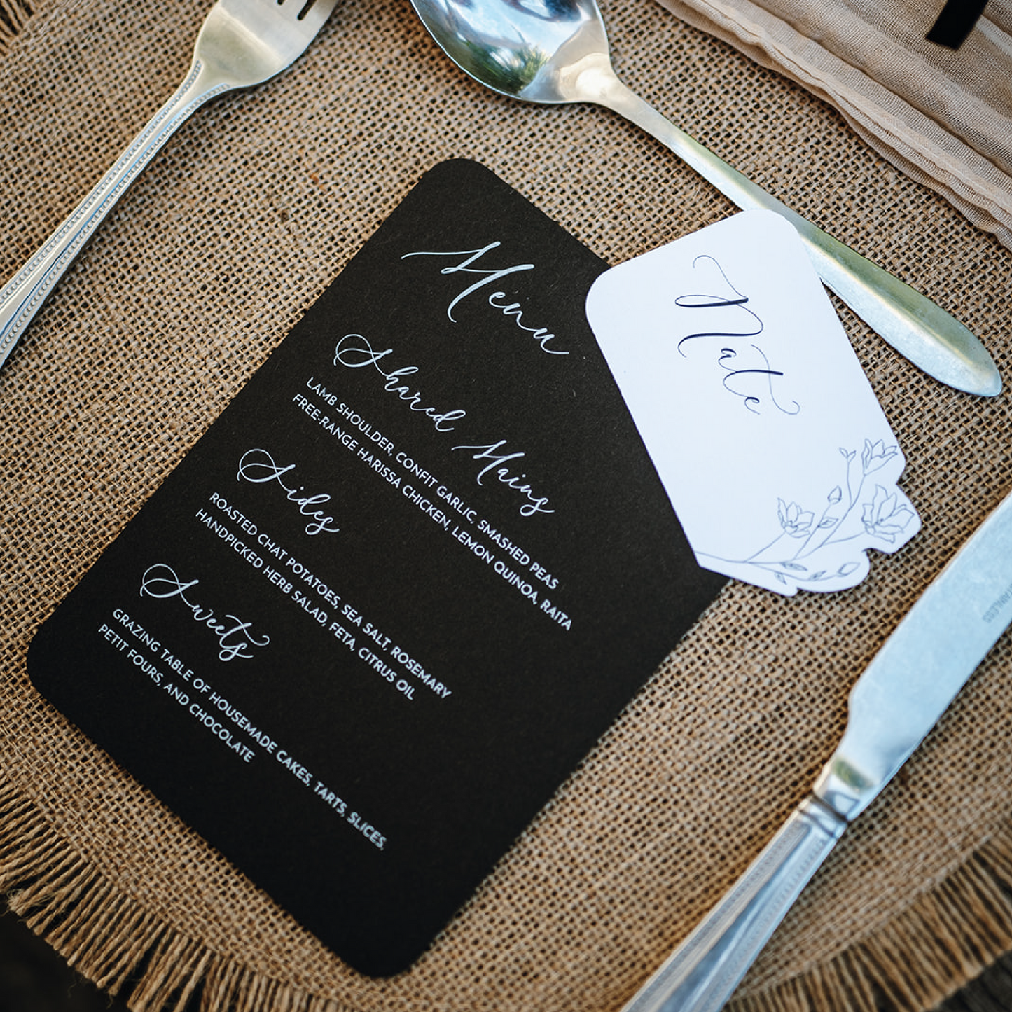 Encaptured Menu  / Wedding or event Place Cards and Menus