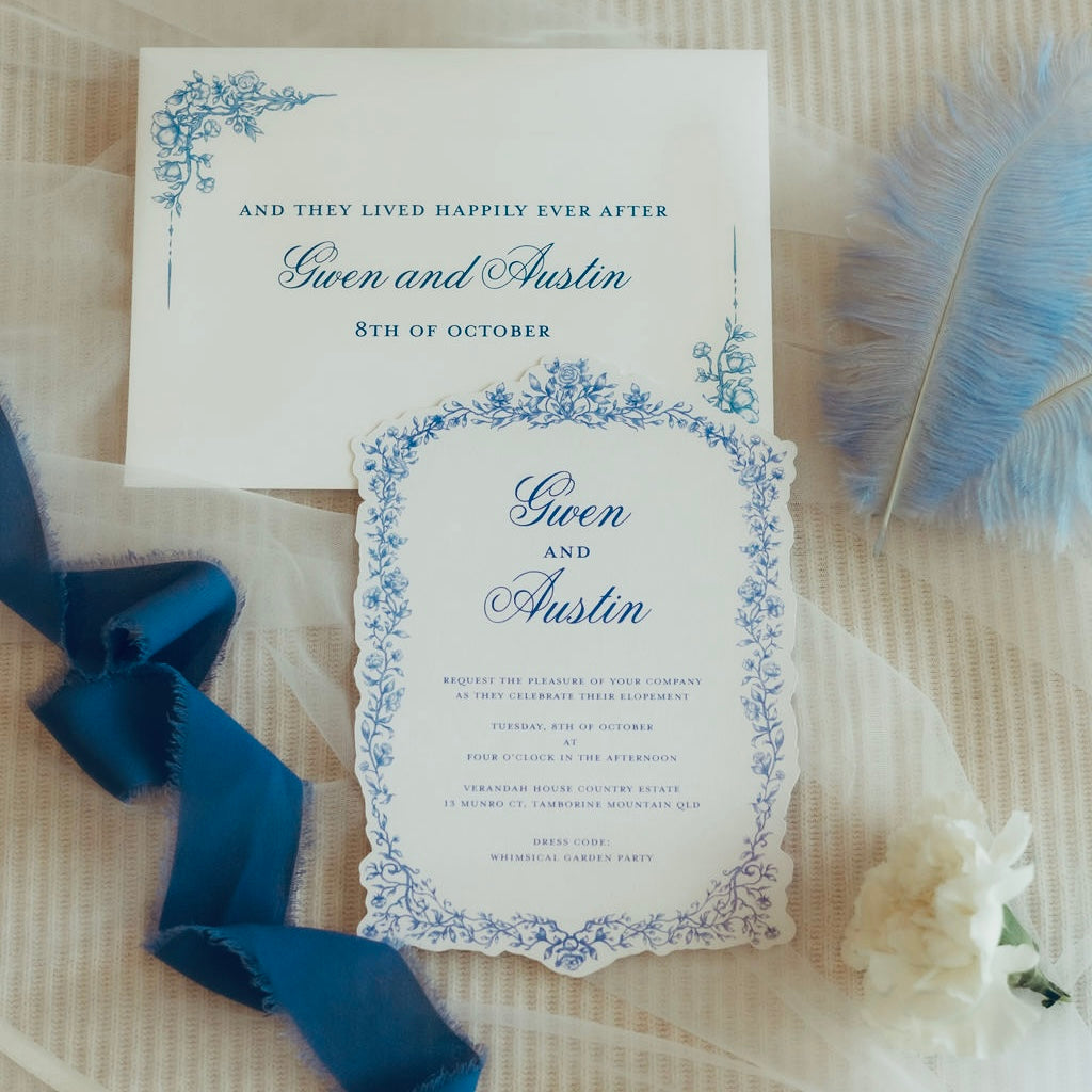 Enchanted Garden Dusty Blue Wedding Invitation Suite