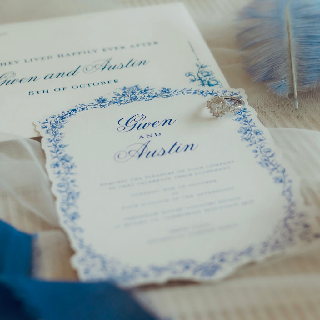 Enchanted Garden Dusty Blue Wedding Invitation Suite