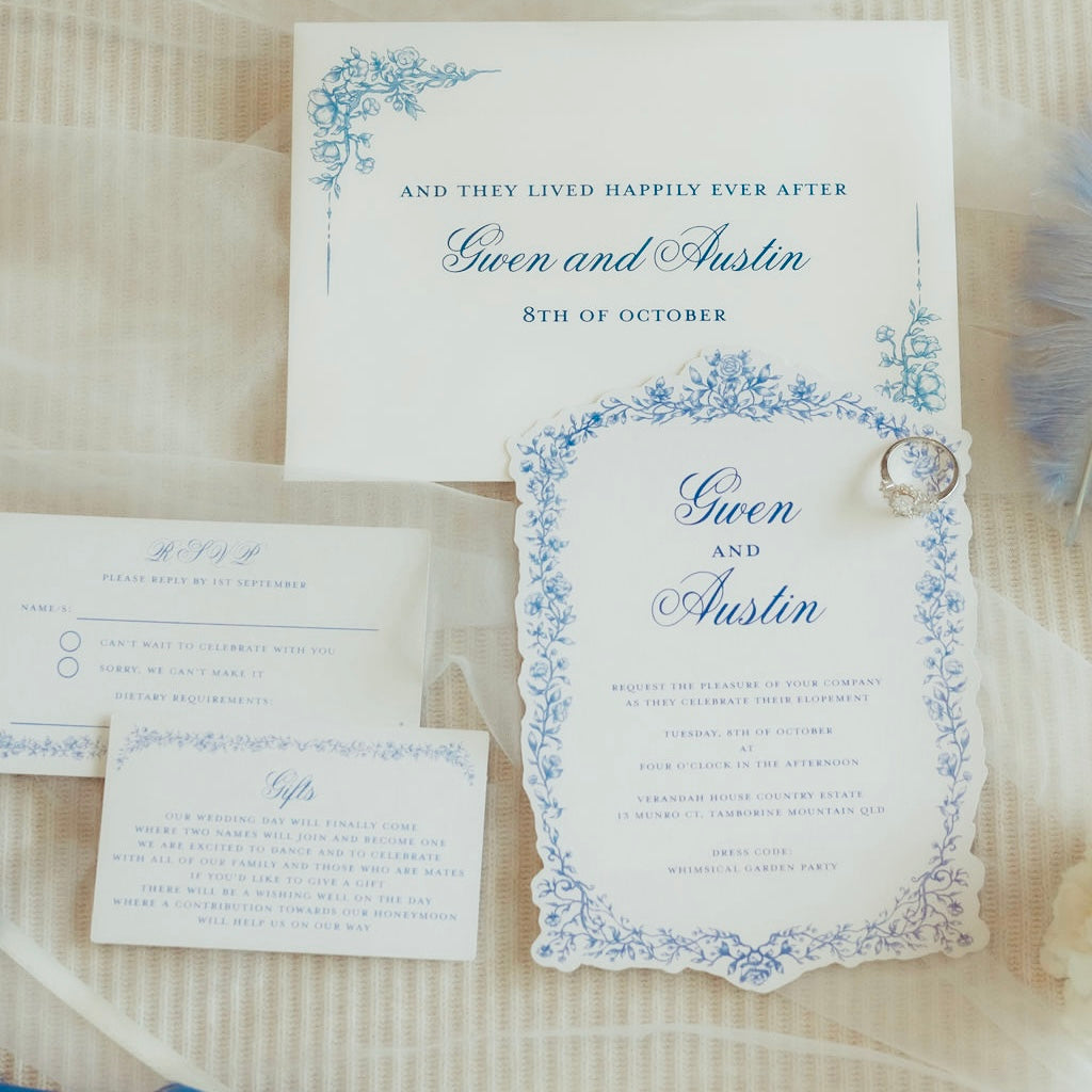 Enchanted Garden Dusty Blue Wedding Invitation Suite