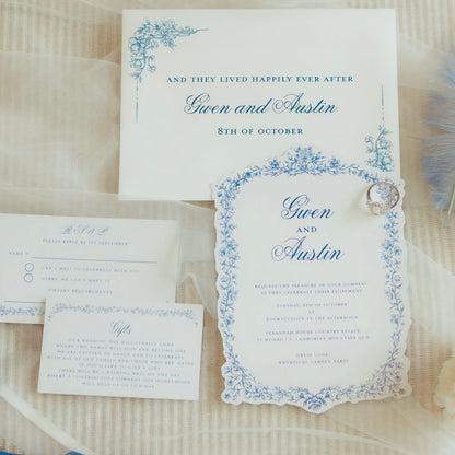 Enchanted Garden Dusty Blue Wedding Invitation Suite