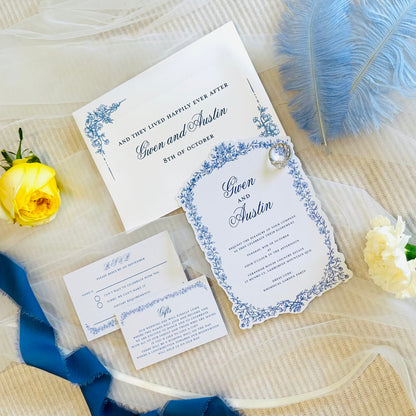 Enchanted Garden Dusty Blue Wedding Invitation Suite