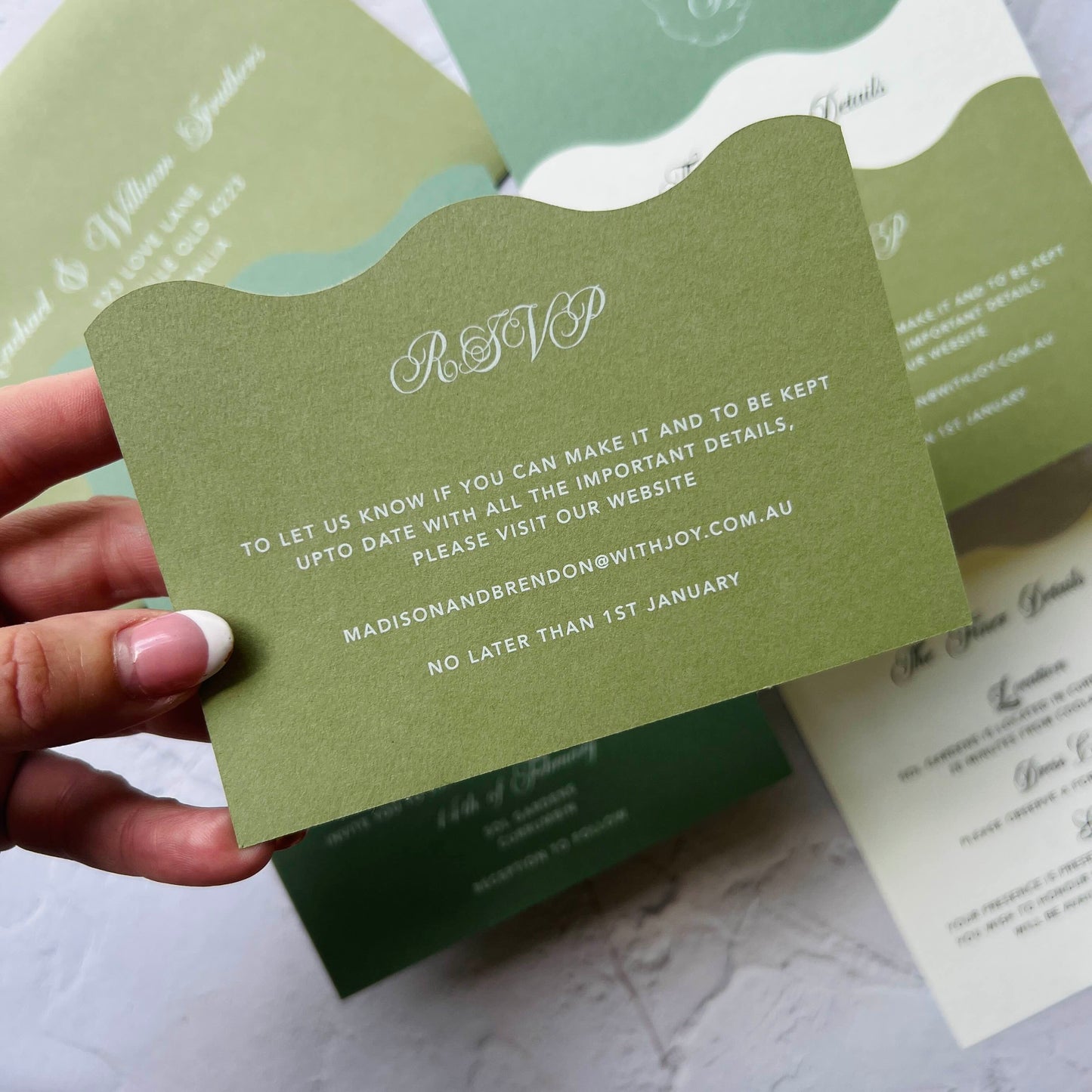 Harmonious Wavy Layered Wedding Invitation Suite- Greens