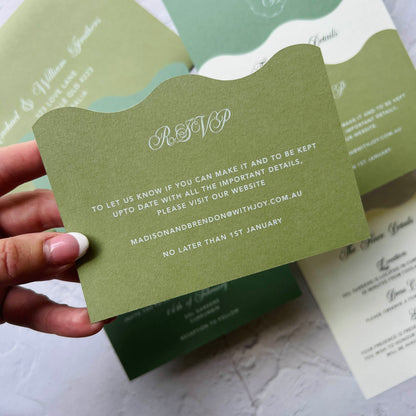 Harmonious Wavy Layered Wedding Invitation Suite- Greens