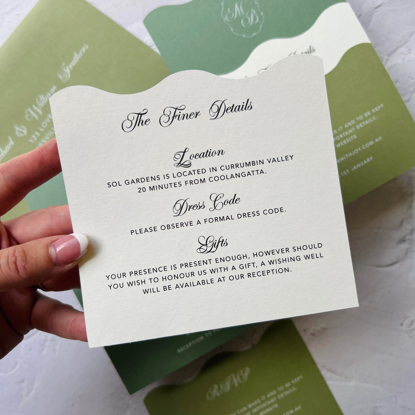 Harmonious Wavy Layered Wedding Invitation Suite- Greens