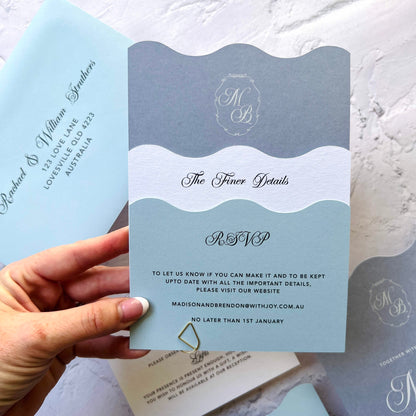 Harmonious Wavy Layered Wedding Invitation Suite- Dusty Blues